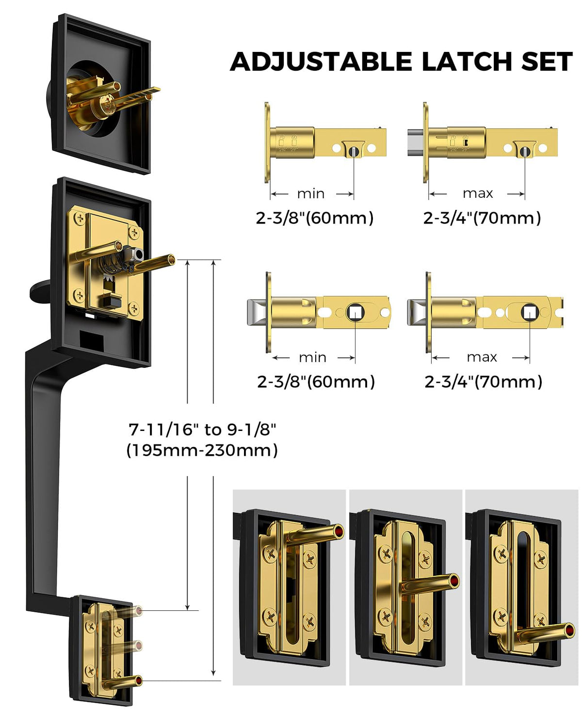 Black Front Door Handle and Deadbolt Set with Modern Exterior Knob