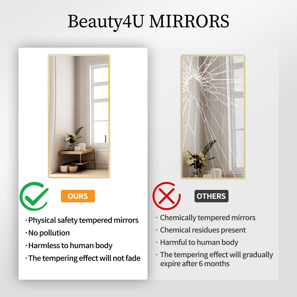 71" x 32" Full Length Mirror with Stand, Gold Large Floor Mirror