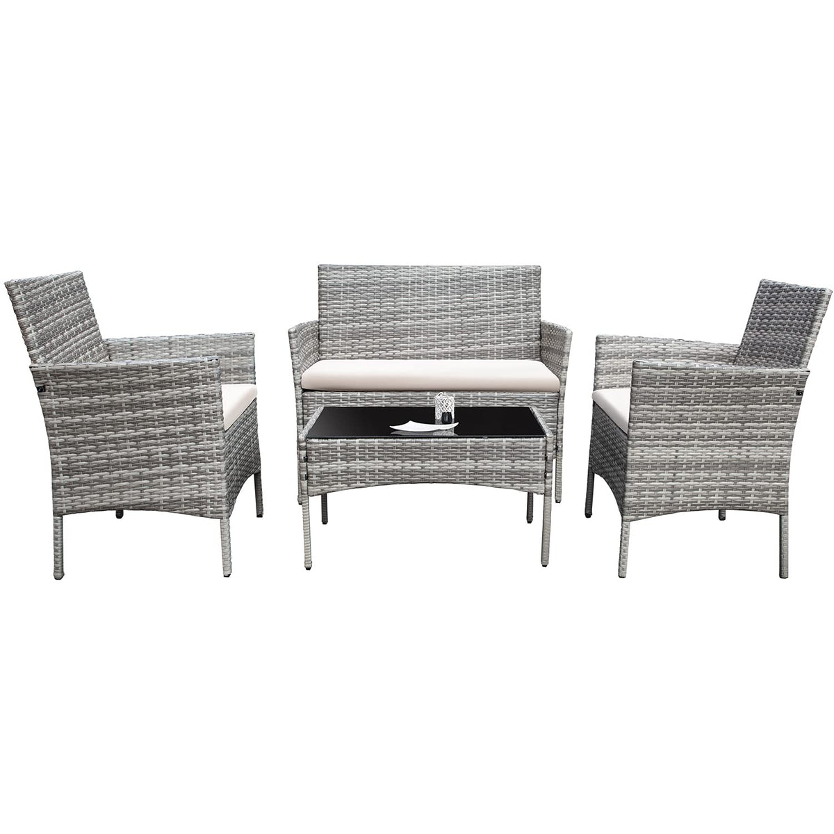 4 Pieces Outdoor Patio Furniture Sets Rattan Chair Wicker Set, Outdoor Indoor Use Backyard Porch Garden Poolside
