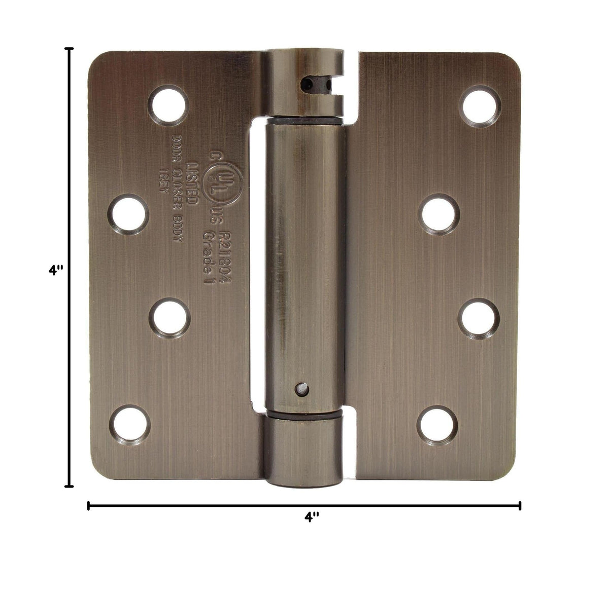 Self-Closing Door Hinge, 4 Inches, 1/4" Radius Corner, Antique Brass