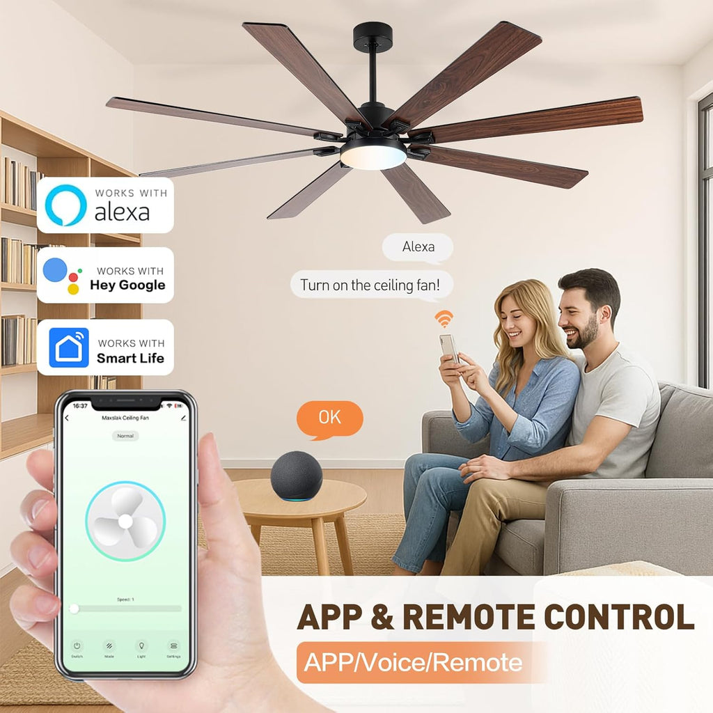 72" Black Indoor/Outdoor Smart Ceiling Fan with Light & Remote