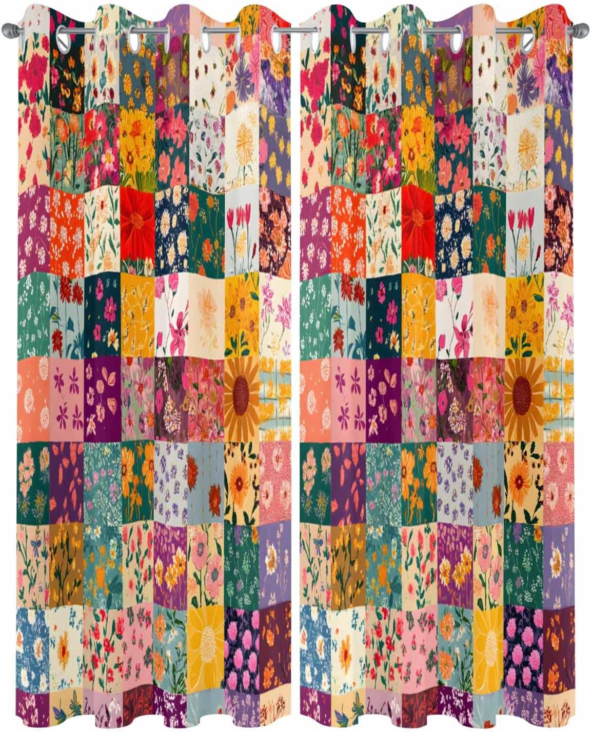 Vintage Flowers Outdoor Curtains (Set of 2 Panels) Waterproof,Wildflower Floral Boho Daisy Botanical Grommet Privacy Curtain Drapes