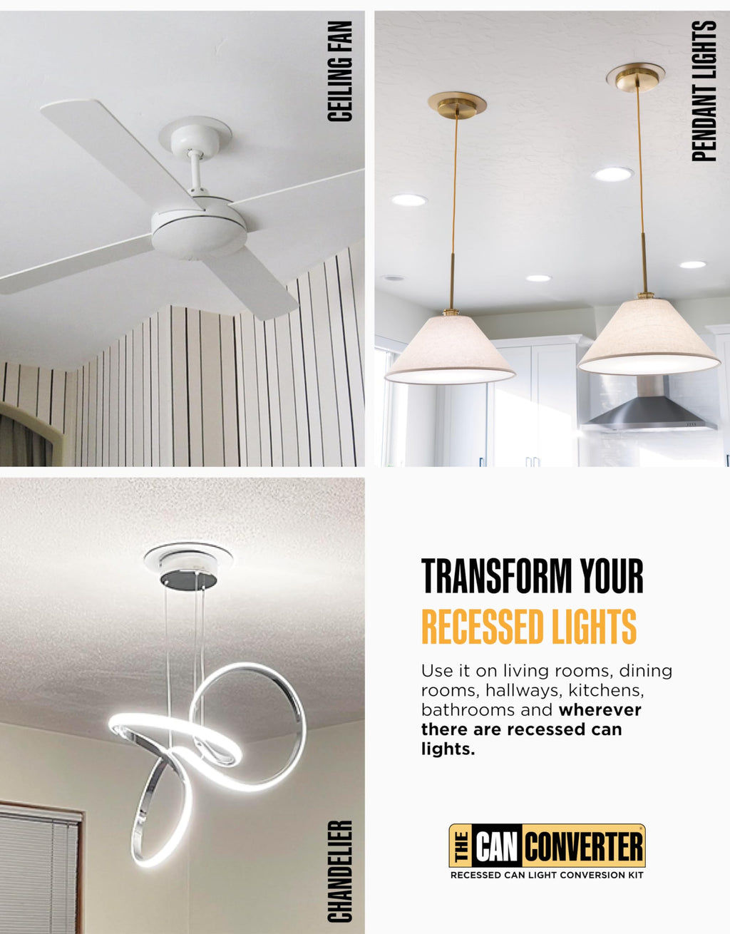 R56 Recessed Can Light Conversion Kit w/ 7"3⁄4 Flat Ceiling Medallion - Home Improvement for 5" & 6" Cans, Converter
