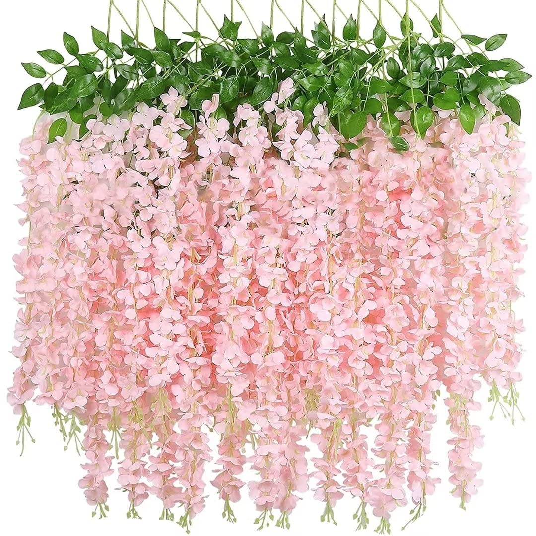 12 Pack Wisteria Flower Vines Garland, 3.75 Feet Artificial Flower Strings, Fake Hanging Flowers, Silk Wisteria