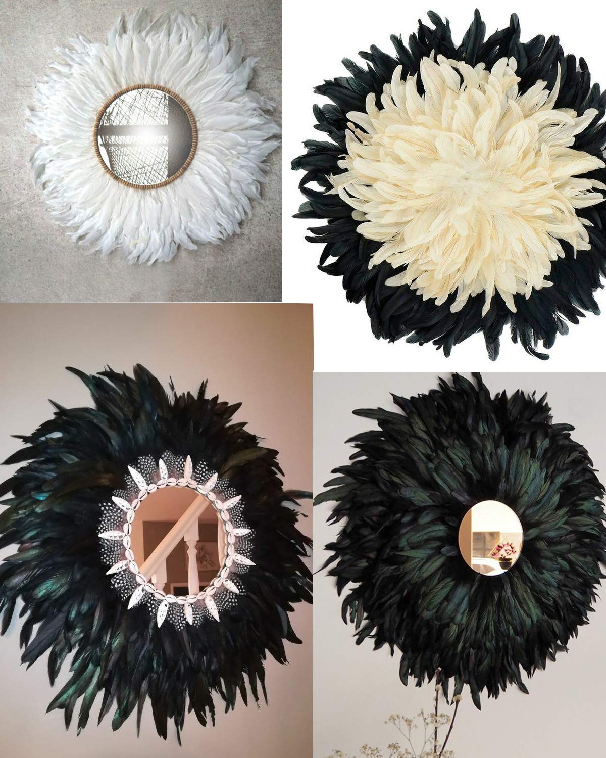 8-10" Rooster Hackle Feather Fringe Trim, Sewing Craft Feather for DIY Decorations-Off White - 2 Yards