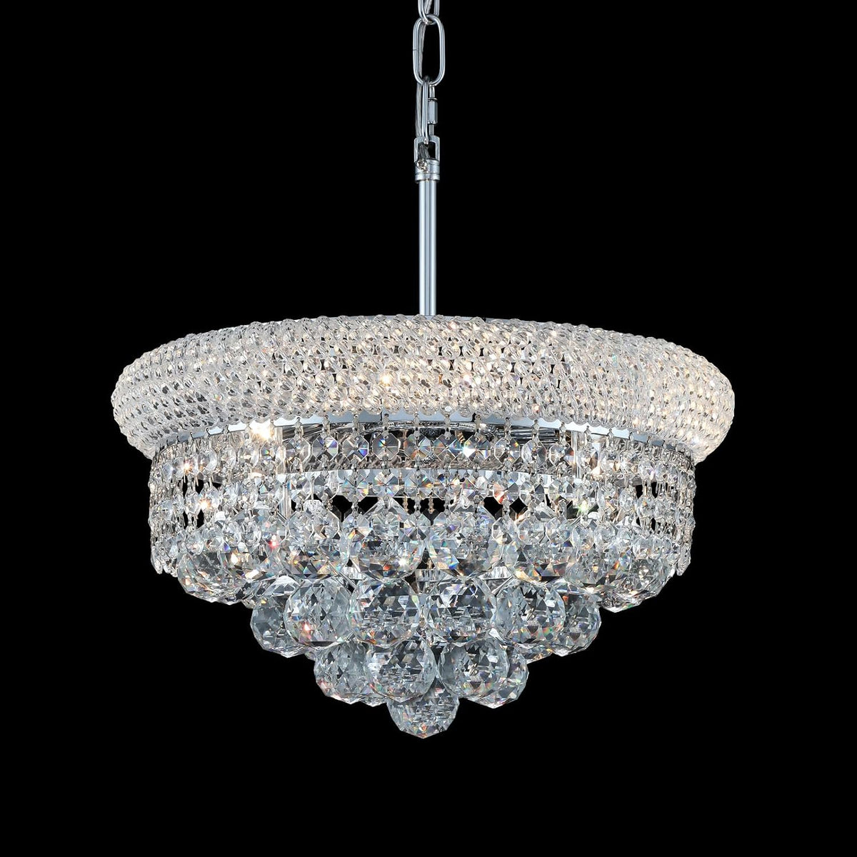 French Empire Crystal Chandelier, Elegant Dining Room Fixture in Crystal Strands