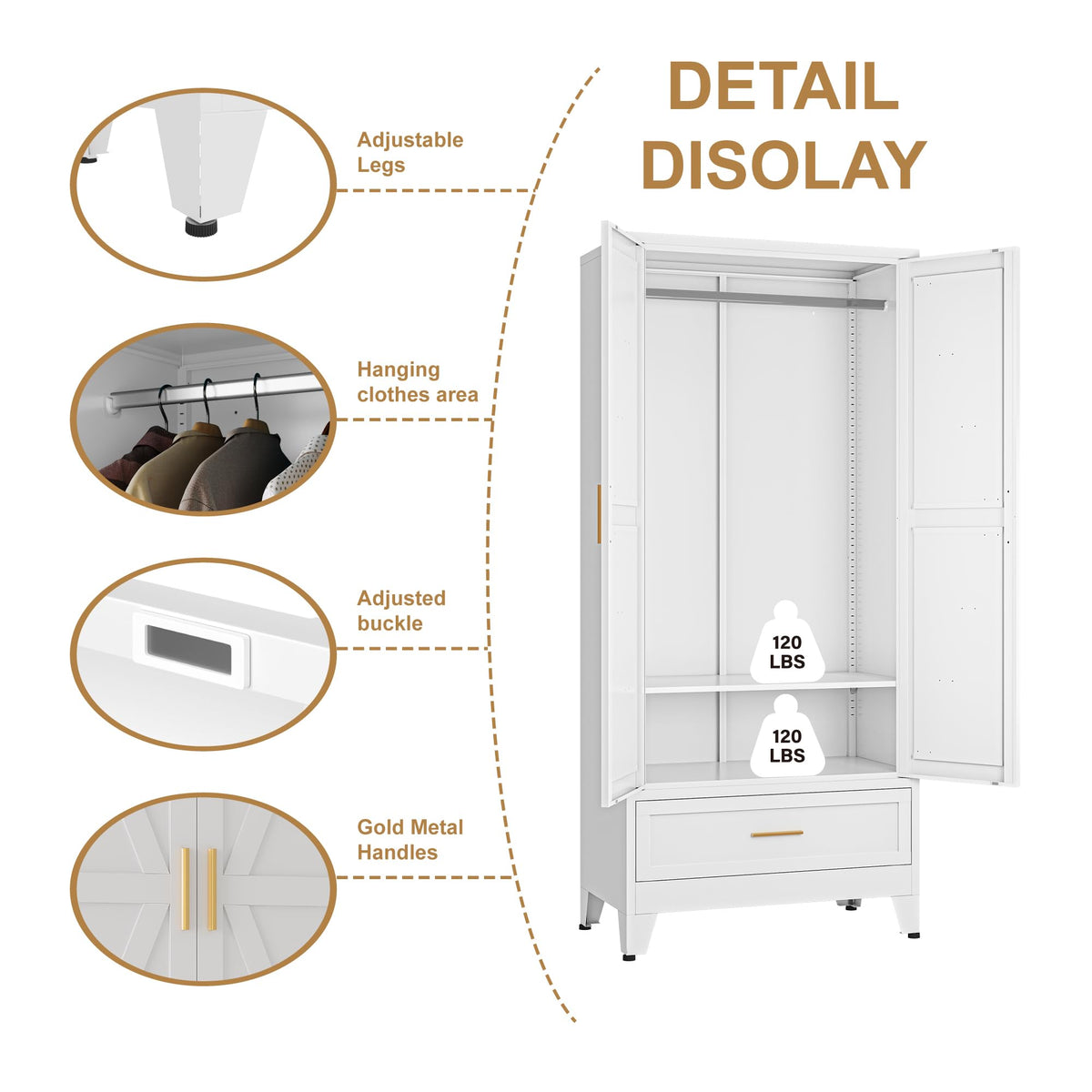 Metal Armoire Wardrobe Closet, Bedroom Armoires with Drawers