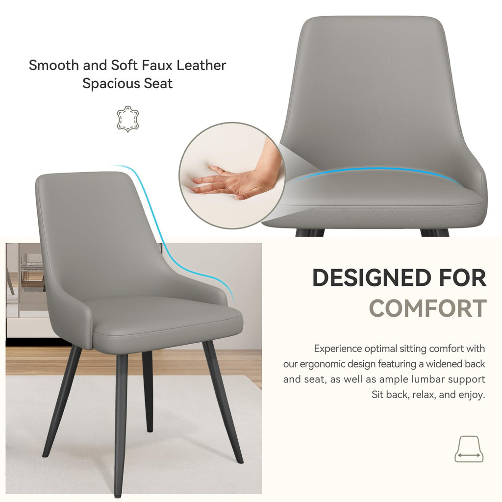 Faux Leather Chairs Set of 4, Waterproof Padded Seat, Grey