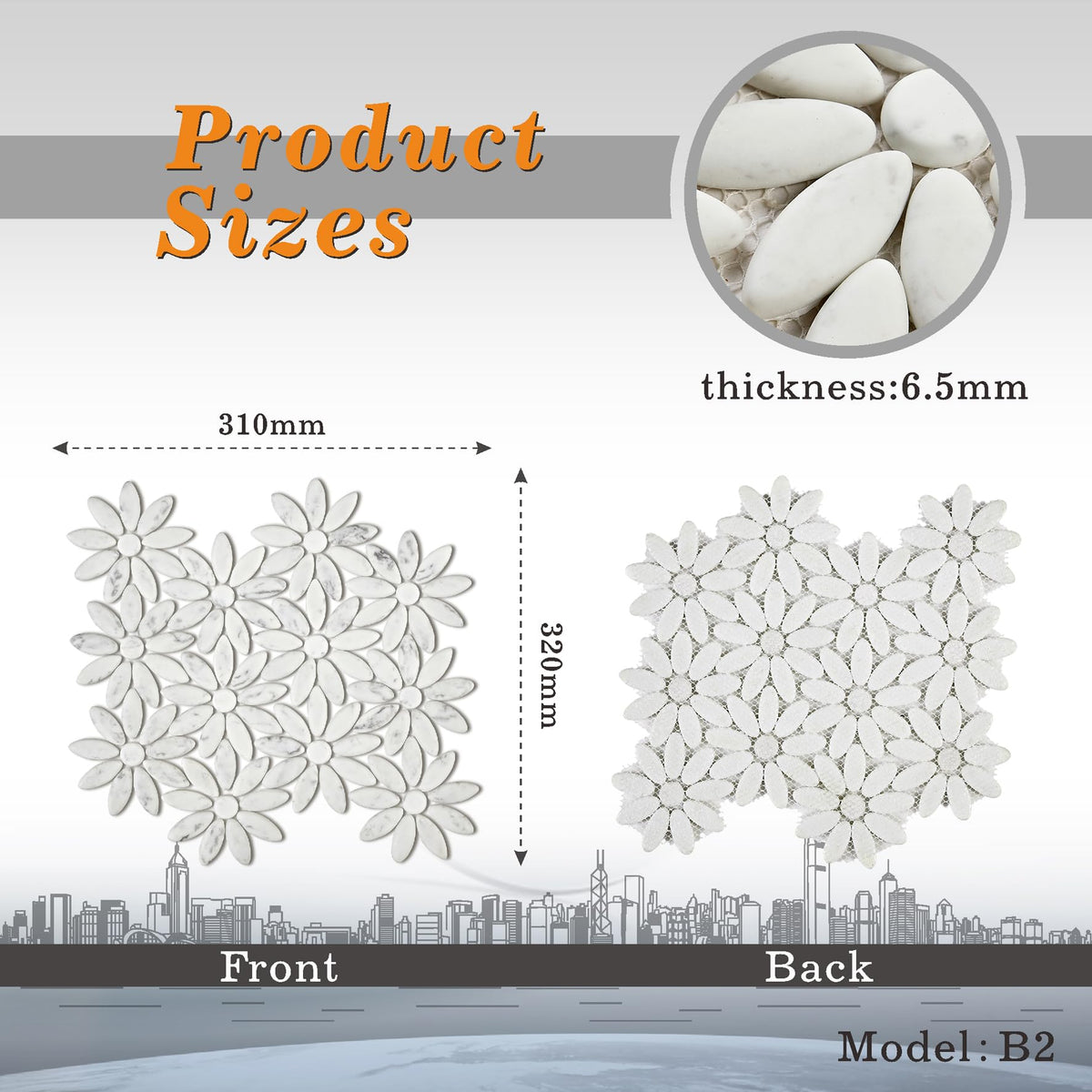 5 Sheets Marble Flowers Mosaic Wall and Floor Tiles 12.2 * 12.6 Inches 1.07 sq.ft (Brushed Marble)