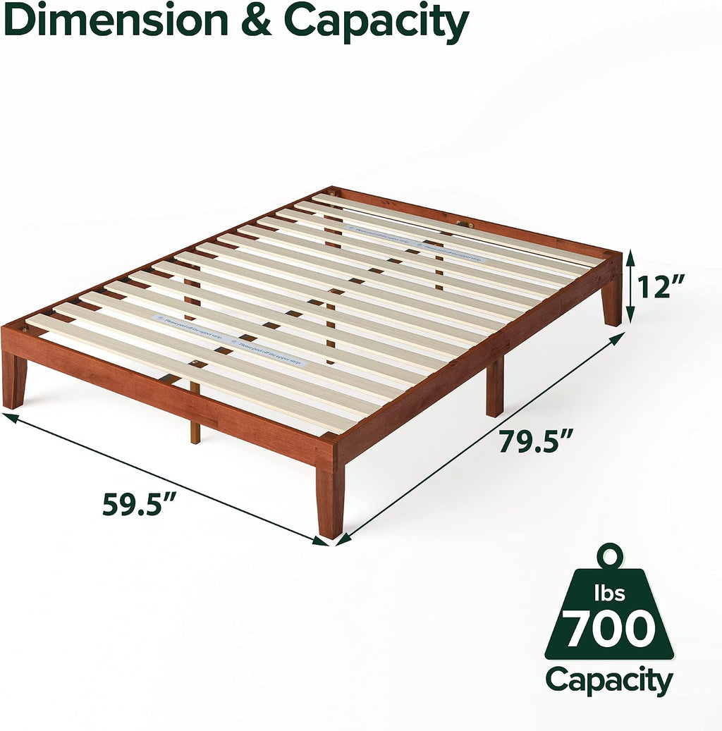 Wen Wood Platform Bed Frame/Solid Wood Foundation/Wood Slat Support/No Box Spring Needed/Easy Assembly, Queen