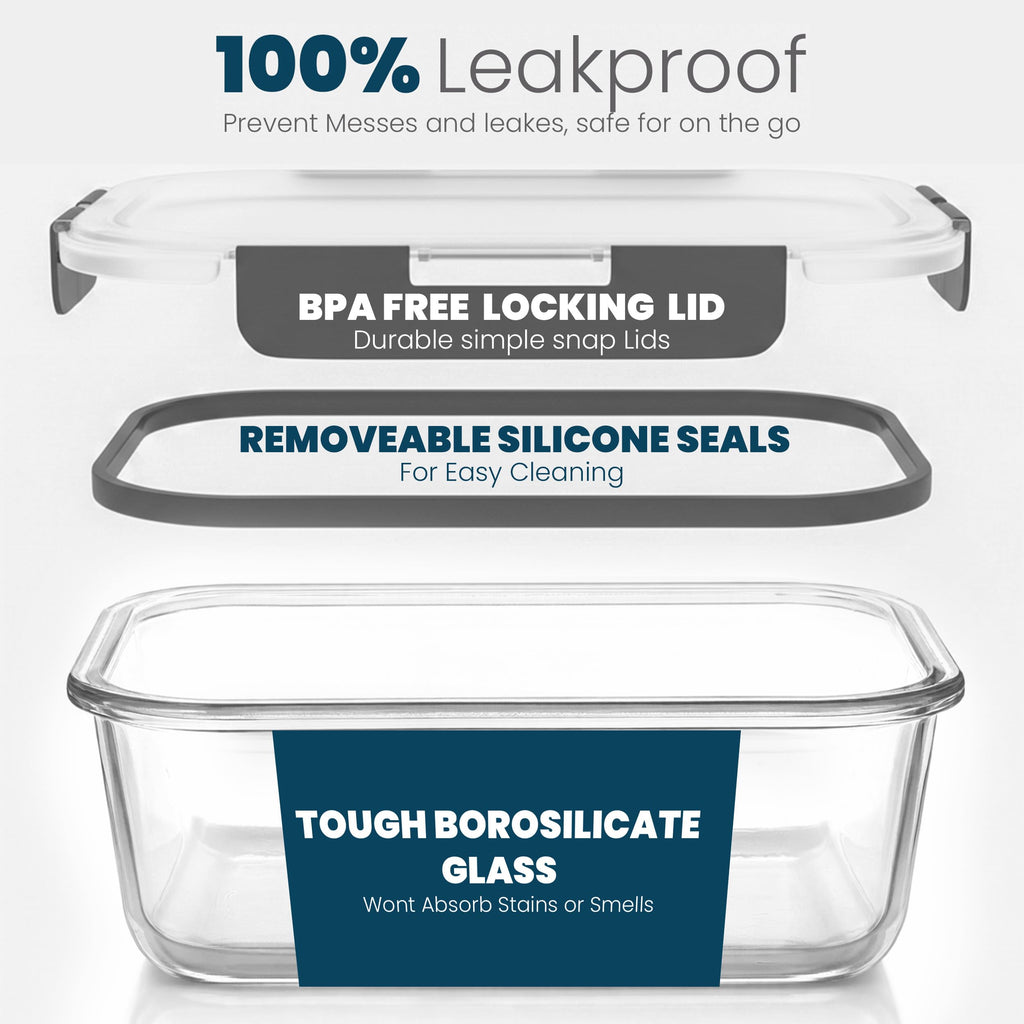 24 Pc Borosilicate Glass Meal Prep Containers with Lid,12 Pack, Grey