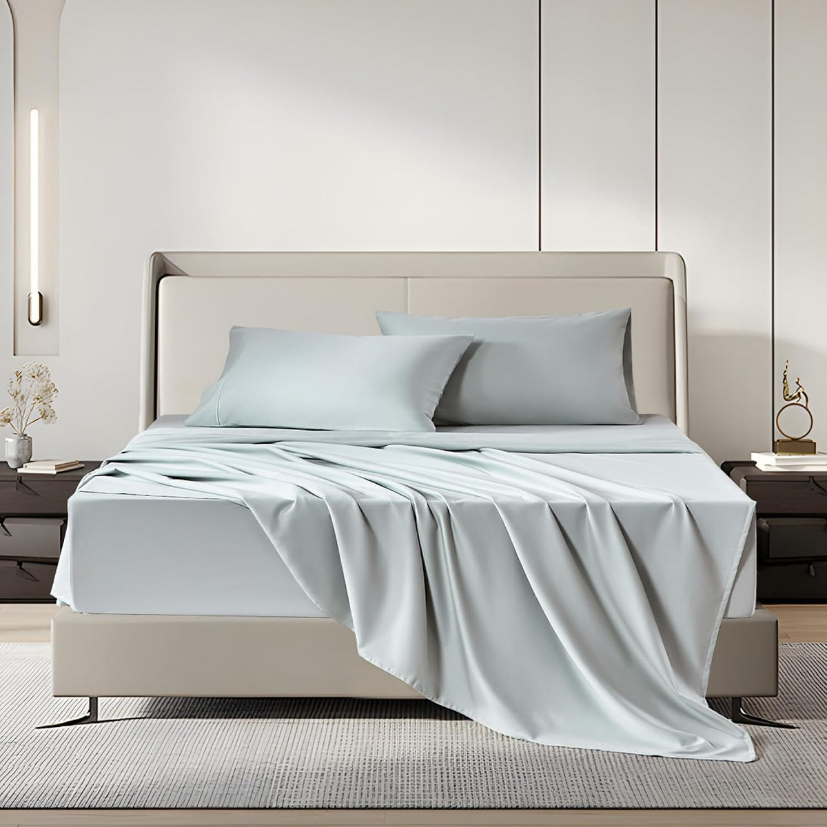 100% Egyptian Cotton Sateen Sheet Set - 1000 Thread Count, Ultra-Soft 4 Piece Bedding, Extra Deep 16" Pocket