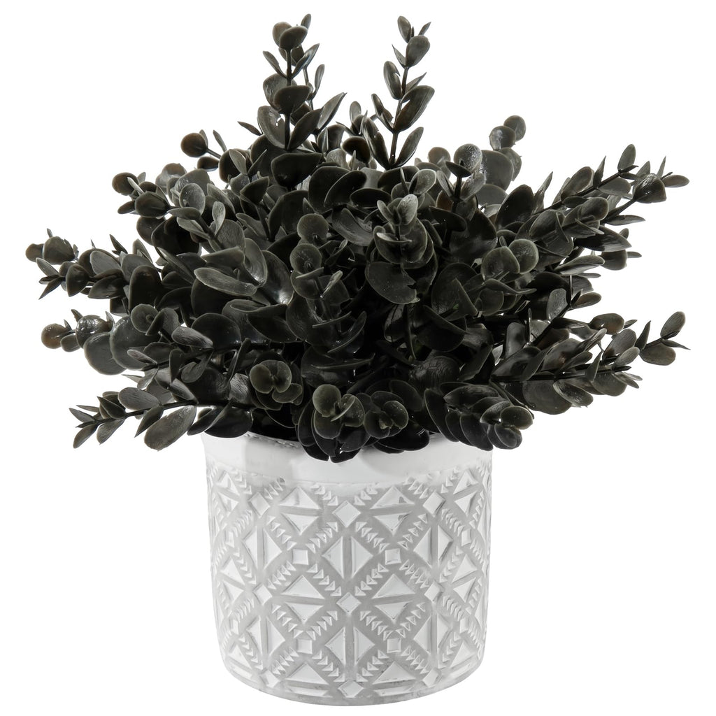 Black Artificial Eucalyptus Plant in Gray Geometric Concrete Pot