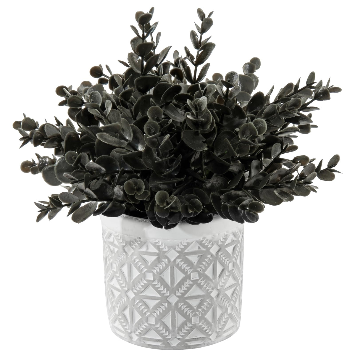 Black Artificial Eucalyptus Plant in Gray Geometric Concrete Pot
