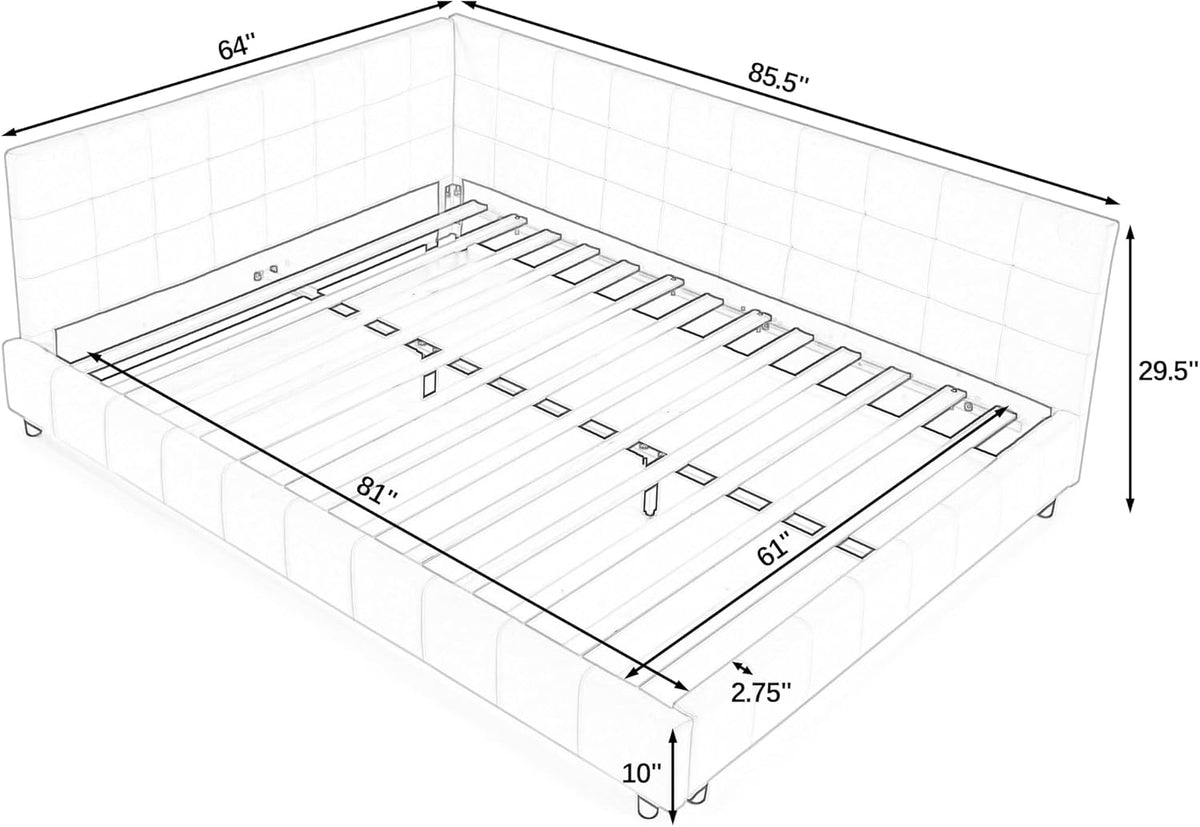 Queen Corner Bed Frame with Comfortable Backrest and Armrests, Velvet Tufted Corner Bed Frame Queen, Upholstered
