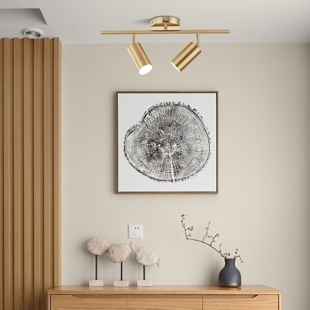 Lighting Modern 2-Light Gold Track Lighting Fixture Flush Mount Brushed Brass Track Lights Kit Mid Century Industrial
