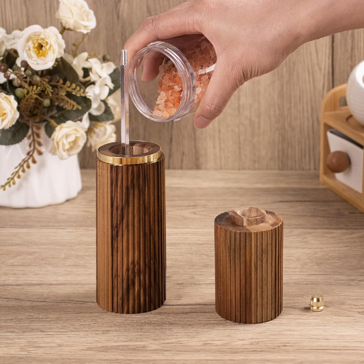 Acacia Wooden Salt and Pepper Grinder Set Pepper Mills 8 - Set of 2