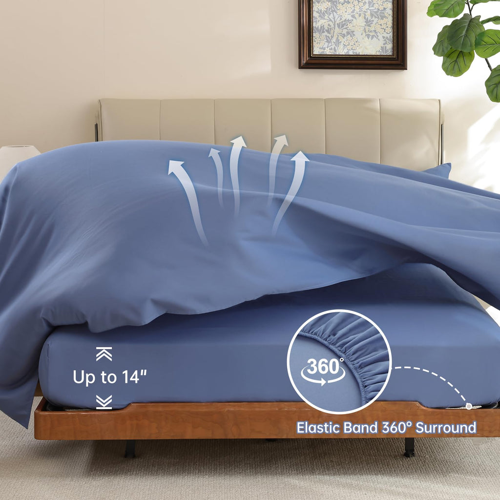Blue Paisley Floral Comforter Set, 7 Pieces King Bed in a Bag