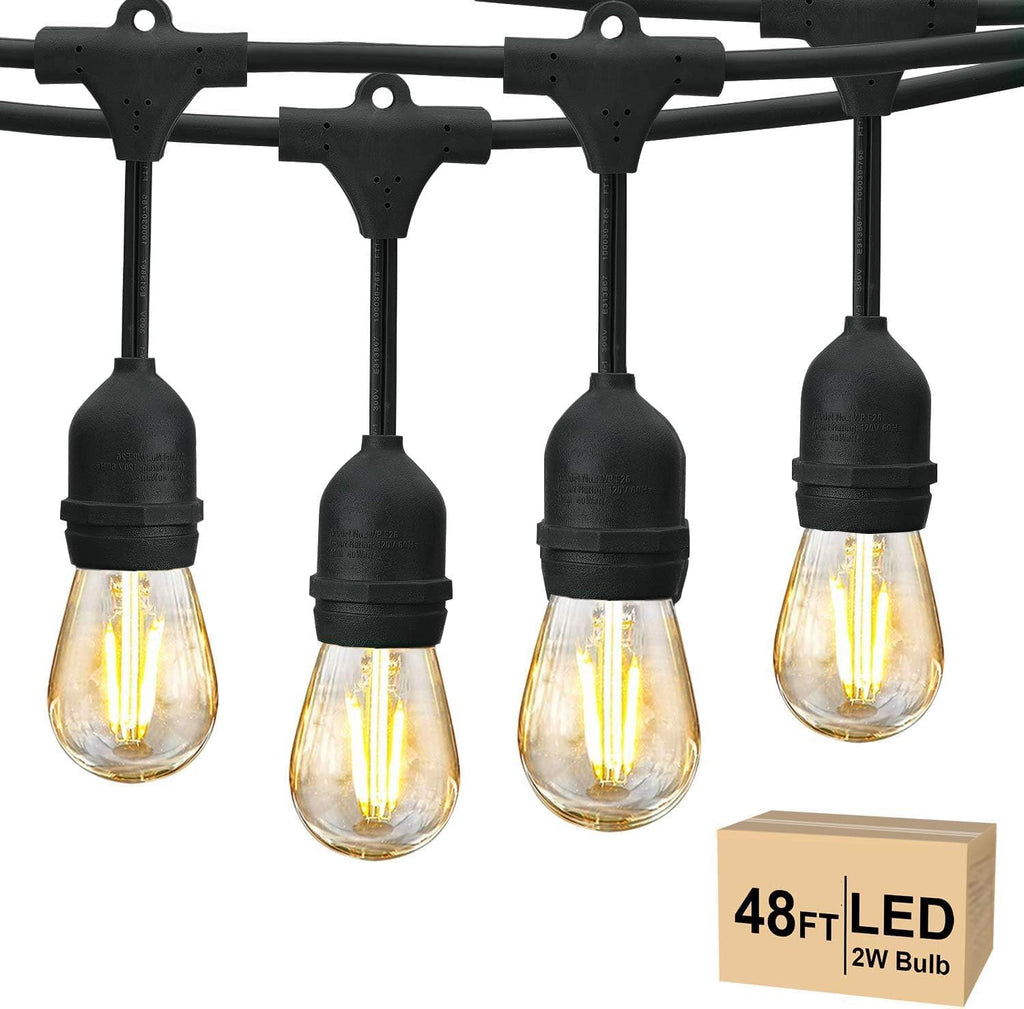 48 FT Outdoor String Lights 2W Commercial Grade Waterproof S14 ETL