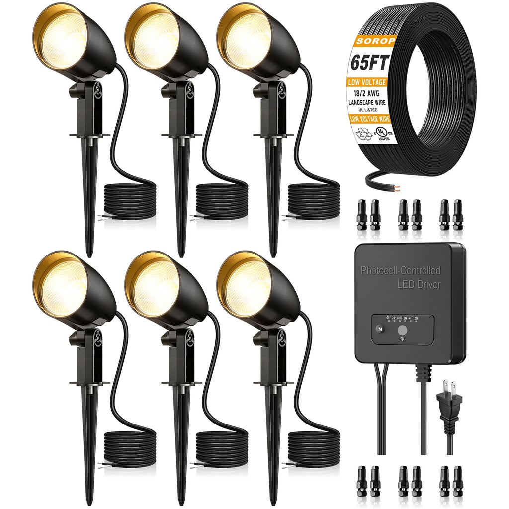 20W Low Voltage Landscape Lighting Kit, 2700K Outdoor Spotlight 6Pack