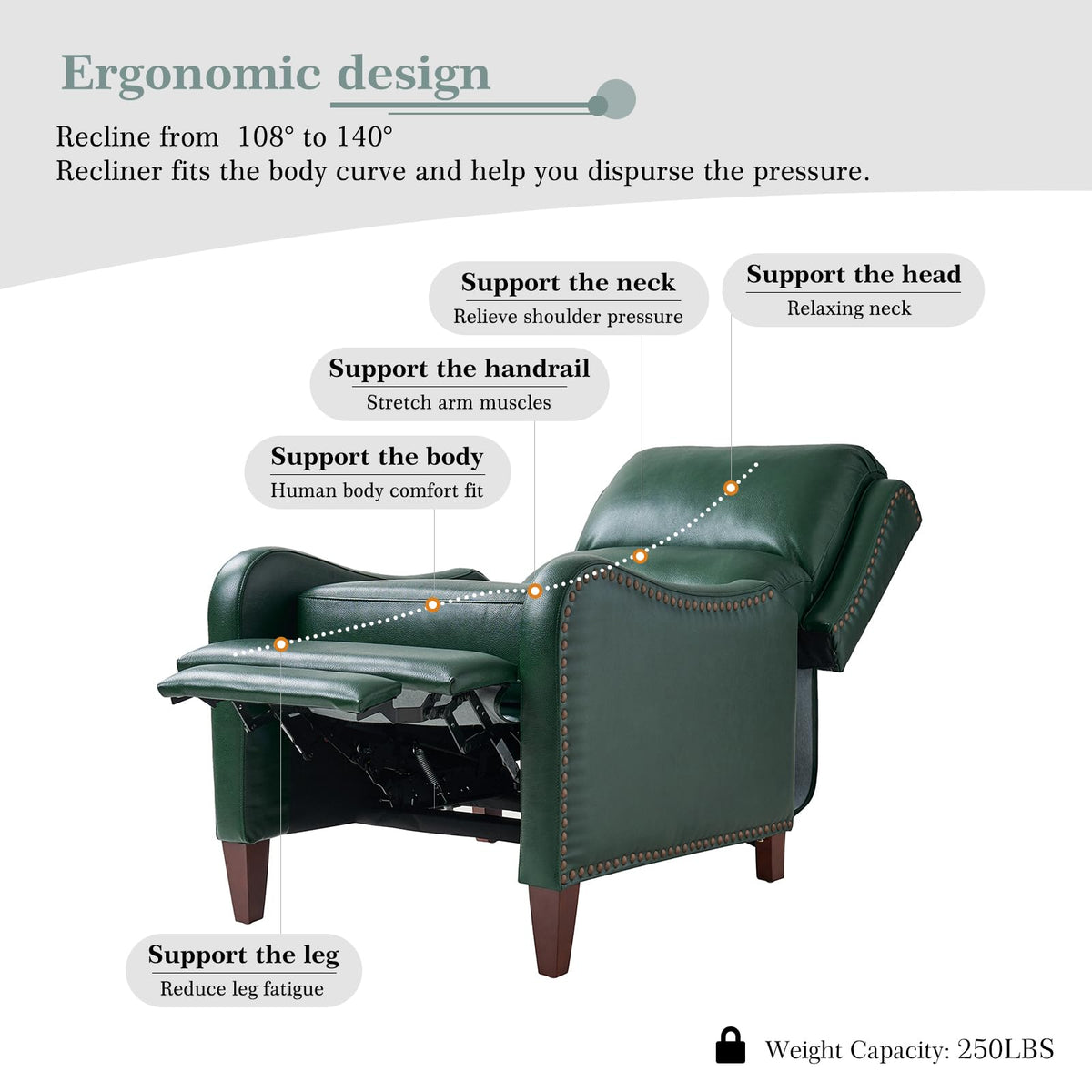 Genuine Leather Recliner Chair Set of 2, Green
