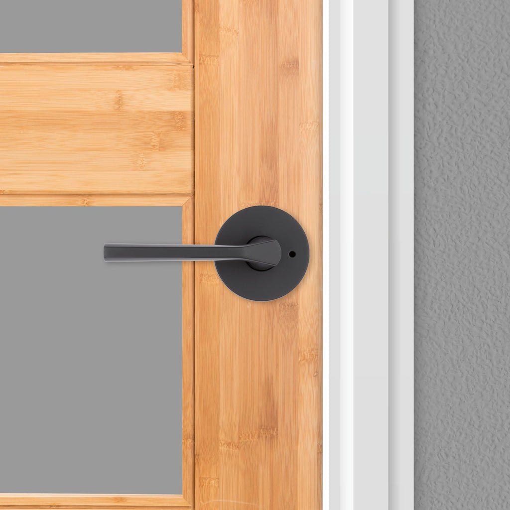 Lisbon Interior Privacy Door Handle with Lock, Round Lever , Matte Black Reversible Keyless Push Button Lock Door