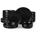 16-Piece Plates and Bowls Set for 4, Stoneware Dinnerware Sets with Pasta Bowl, Dishes Set Restaurant, Frosting Black