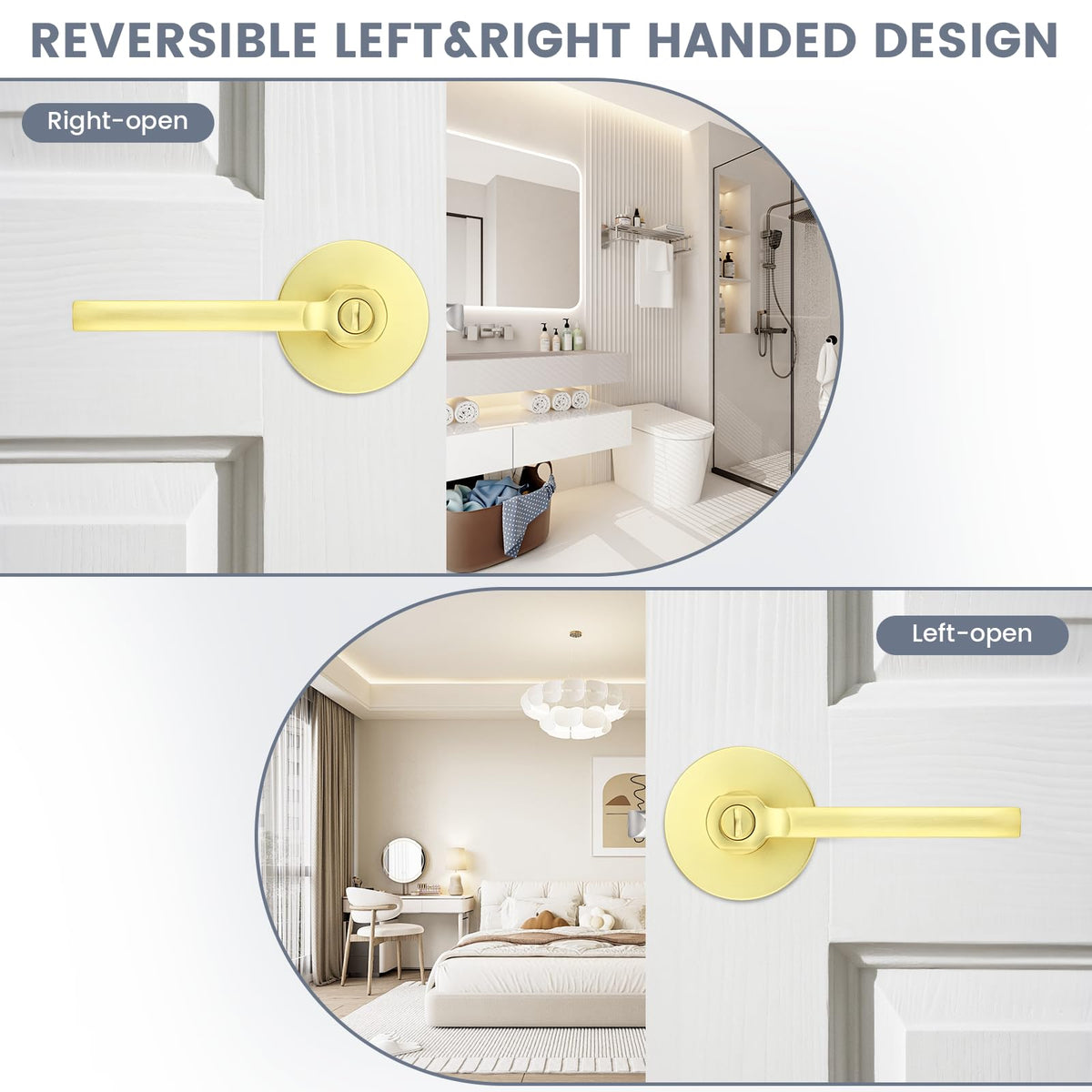 2 Pack Gold Interior Door Handle with Lock,Privacy Door Lever ,Keyless Round Door Lock Interior for Left and Right