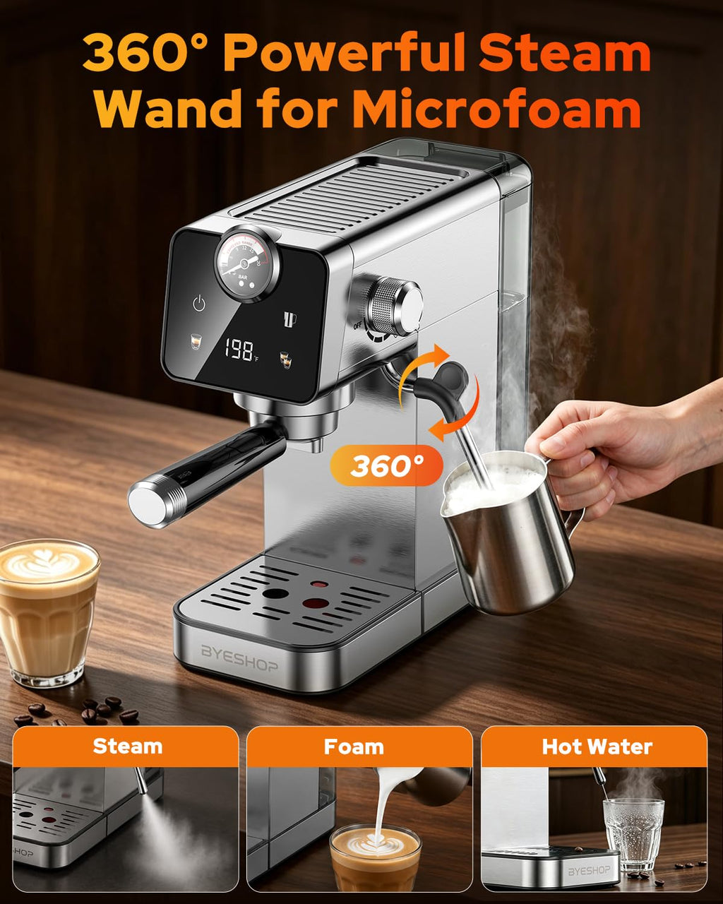 20 Bar Compact Espresso Coffee Machines with Milk Frother