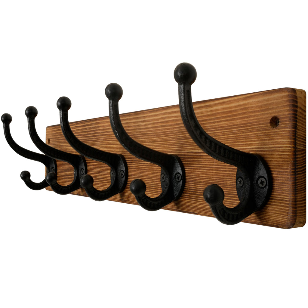 Rustic Coat Rack Wall Mount, 5 Cast Iron Coat Hooks Wall Mounted, Heavy Duty Wall Coat Hanger Hooks for Hanging