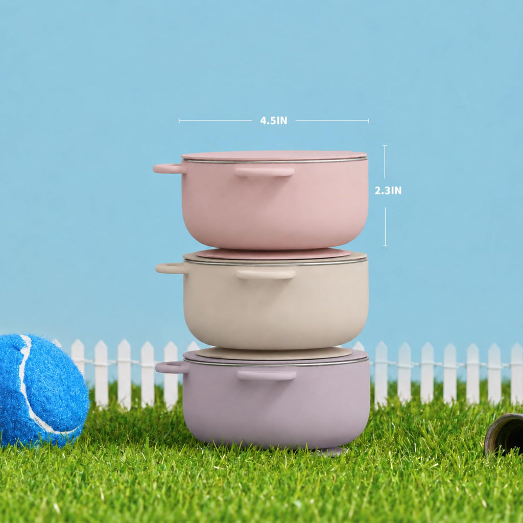 2-in-1 Stainless Steel Baby Bowls, Leak-Proof Lids & Suction Silicone Bowl, 13.5oz Toddler Bowls Kids Food Containers