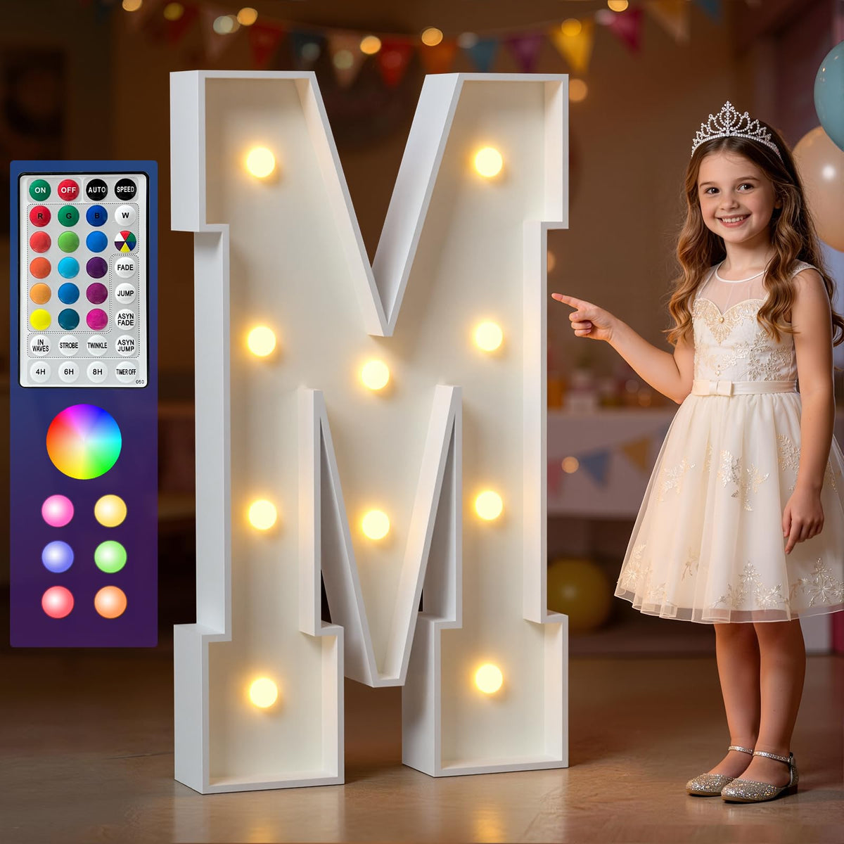 Marquee Letters Colorful, 4ft Light Up Letter M, 18 Colors Changing LED
