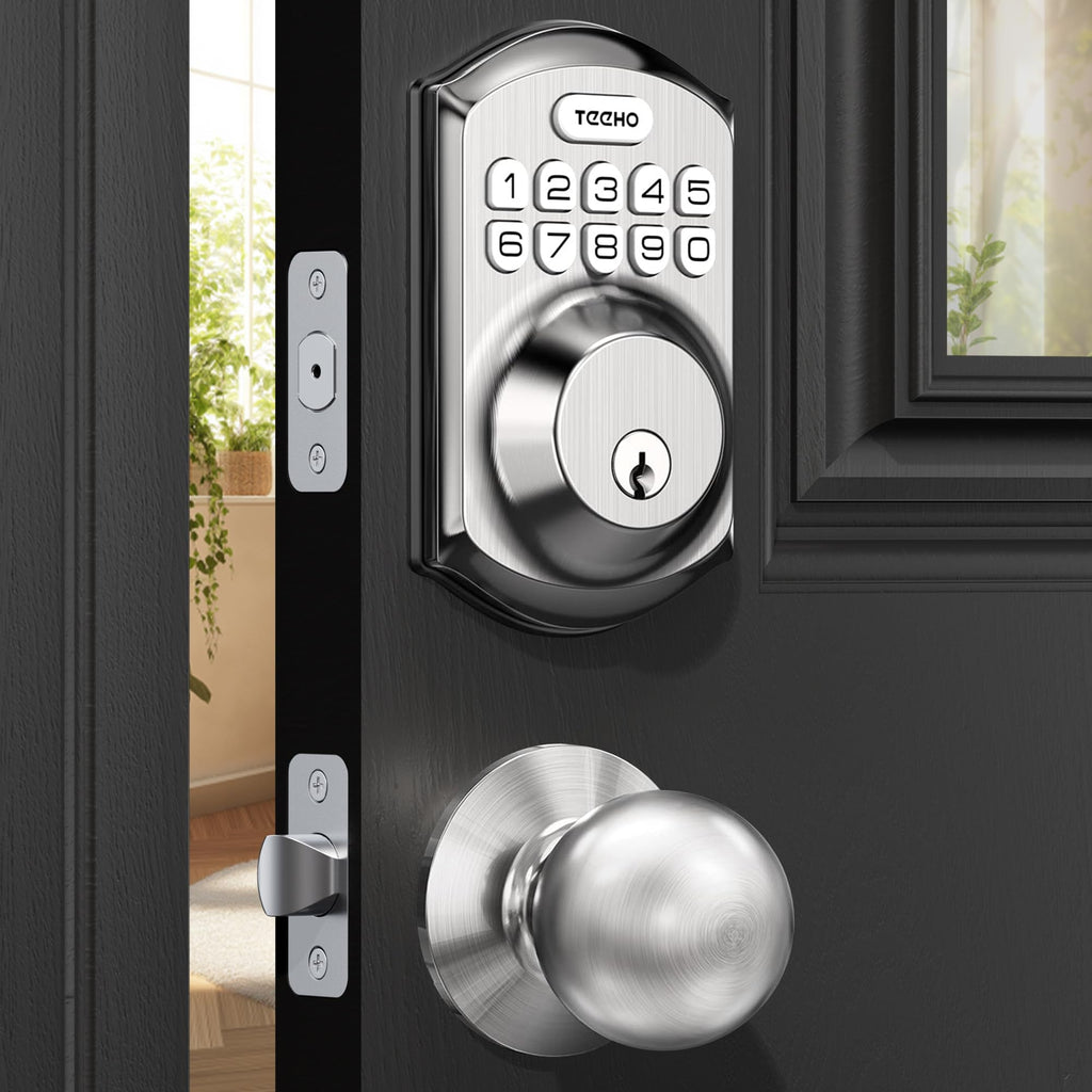 Keyless Entry Door Lock with Knob for Front Door, Satin Nickel
