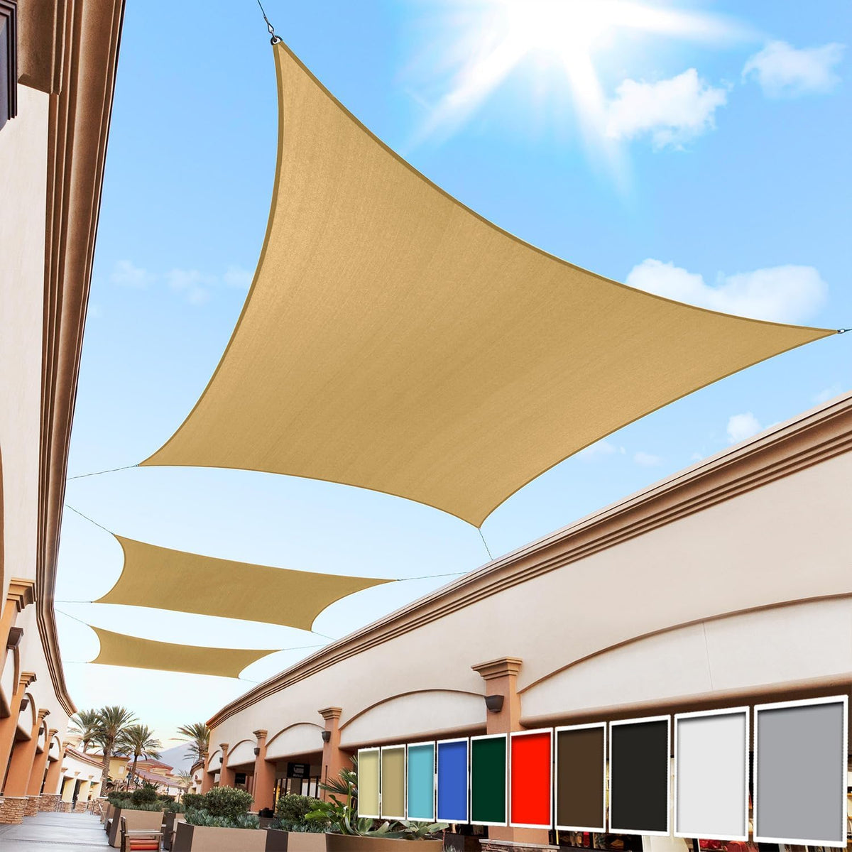 8' x 18' Sand Beige Rectangle Square Sun Shade Sail Order to Make RTAPR1016 Canopy, UPF50+ 95% UV Blockage, 200GSM