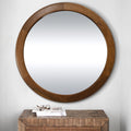 Round Mirror 36 Inch,Wood Rustic Bathroom Wall Mirror with Walnut Frame