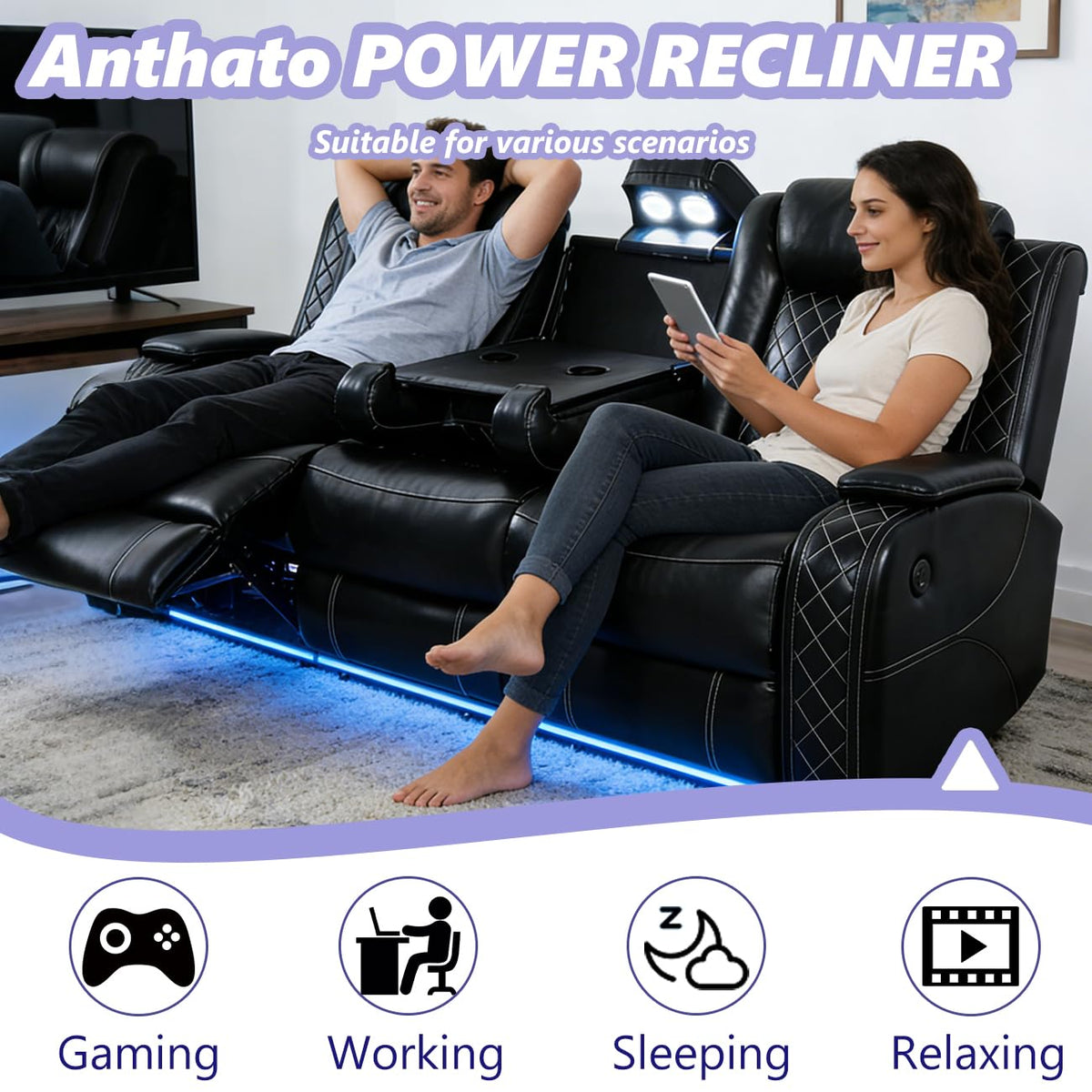 Power Reclining Sofa Set, 3PCS Living Room Set with Recliners, Luxury Recliner Sofa & 2 Chairs with
