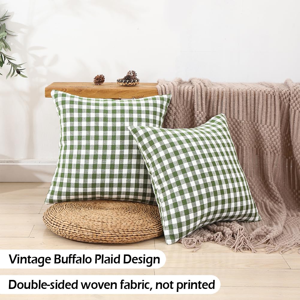 Outdoor Sage Green Gingham Plaid Throw Pillow Covers 18x18 for Porch Patio