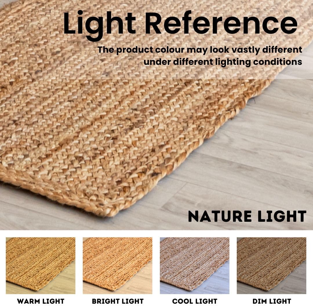 Round Natural Jute Rug - Handwoven Braided Reversible Vintage Area Rug Farmhouse Rustic and Bohemian Eco Friendly