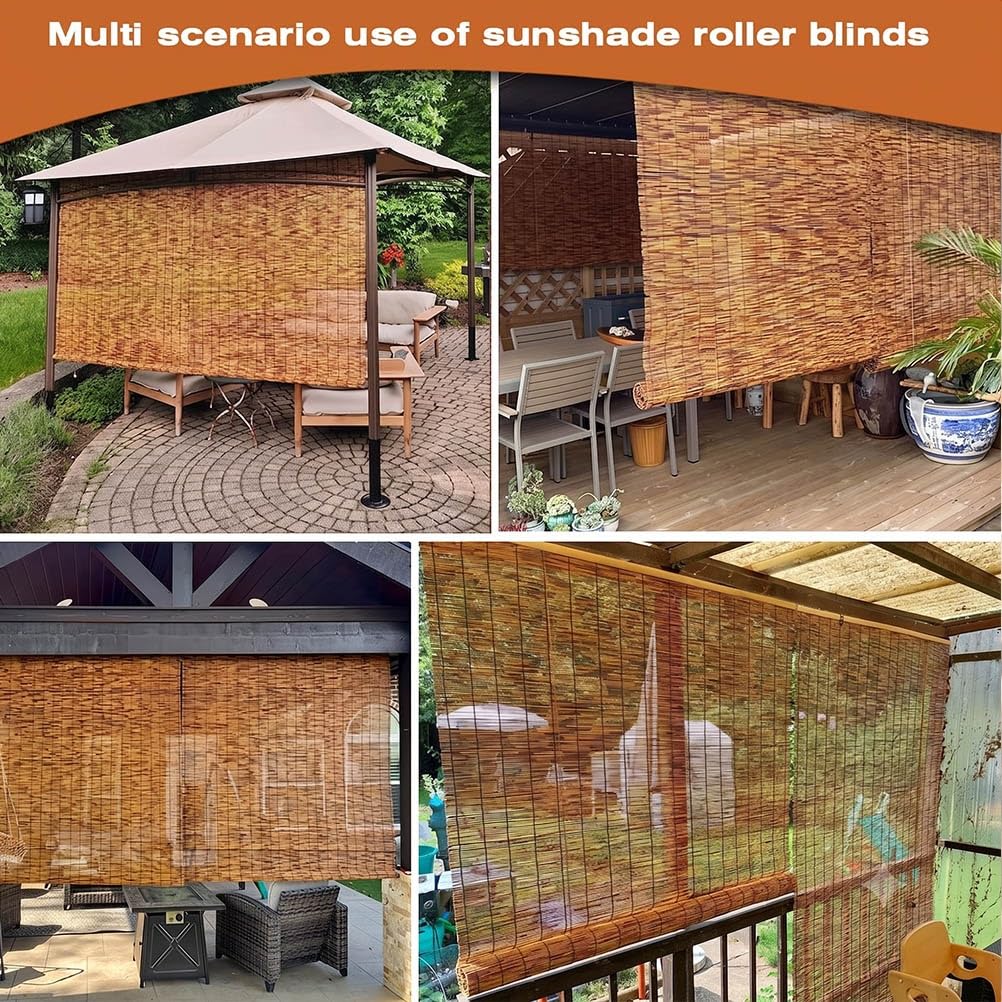 Patio Shades from Bamboo Outdoor Roll up Shades for Porch Privacy Blinds, Cordless Blackout Roller Blinds from
