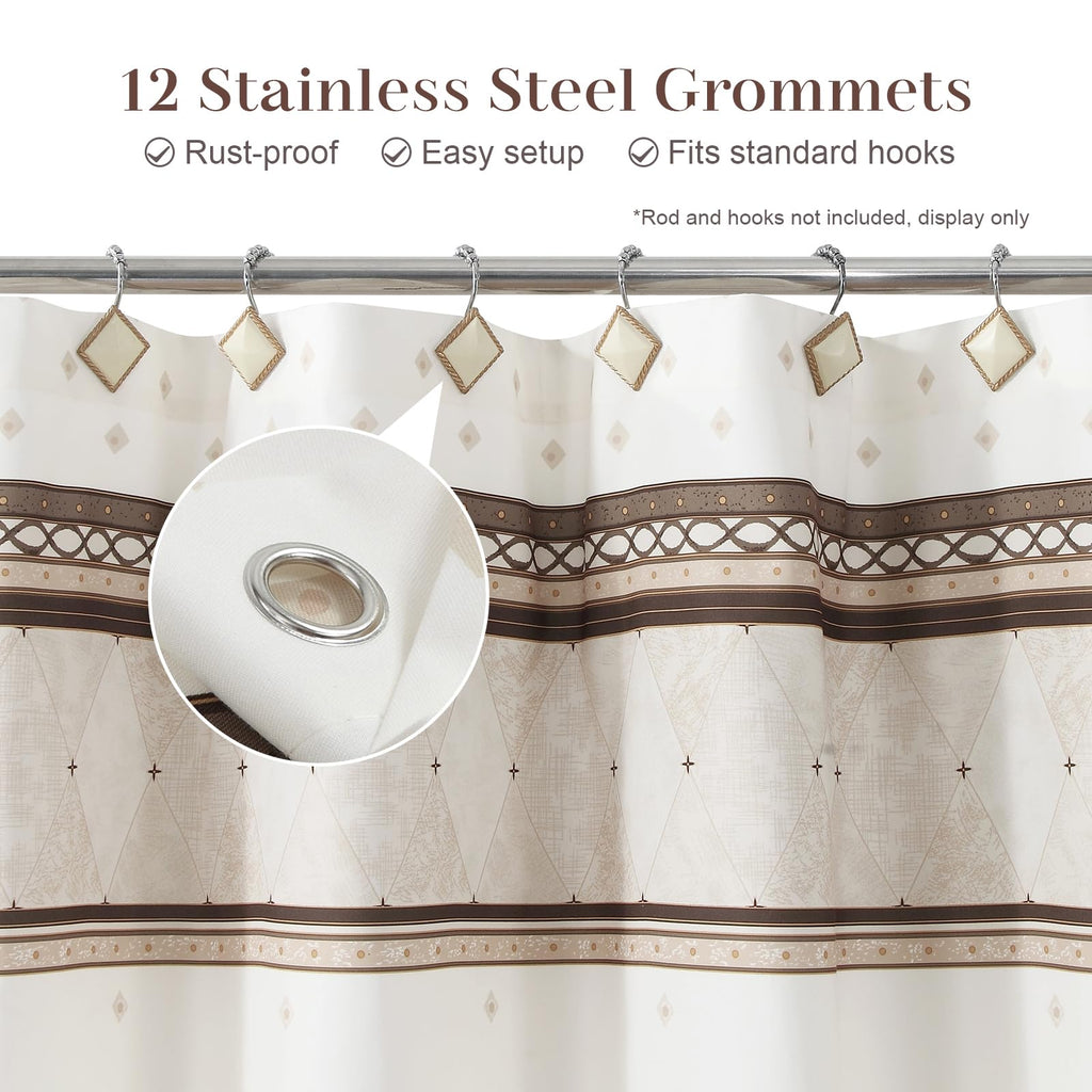 Beige Tan Fabric, Modern Cream Neutral Geometric with Brown Stripe, Waterproof Washable Decorative Marble Farmhouse