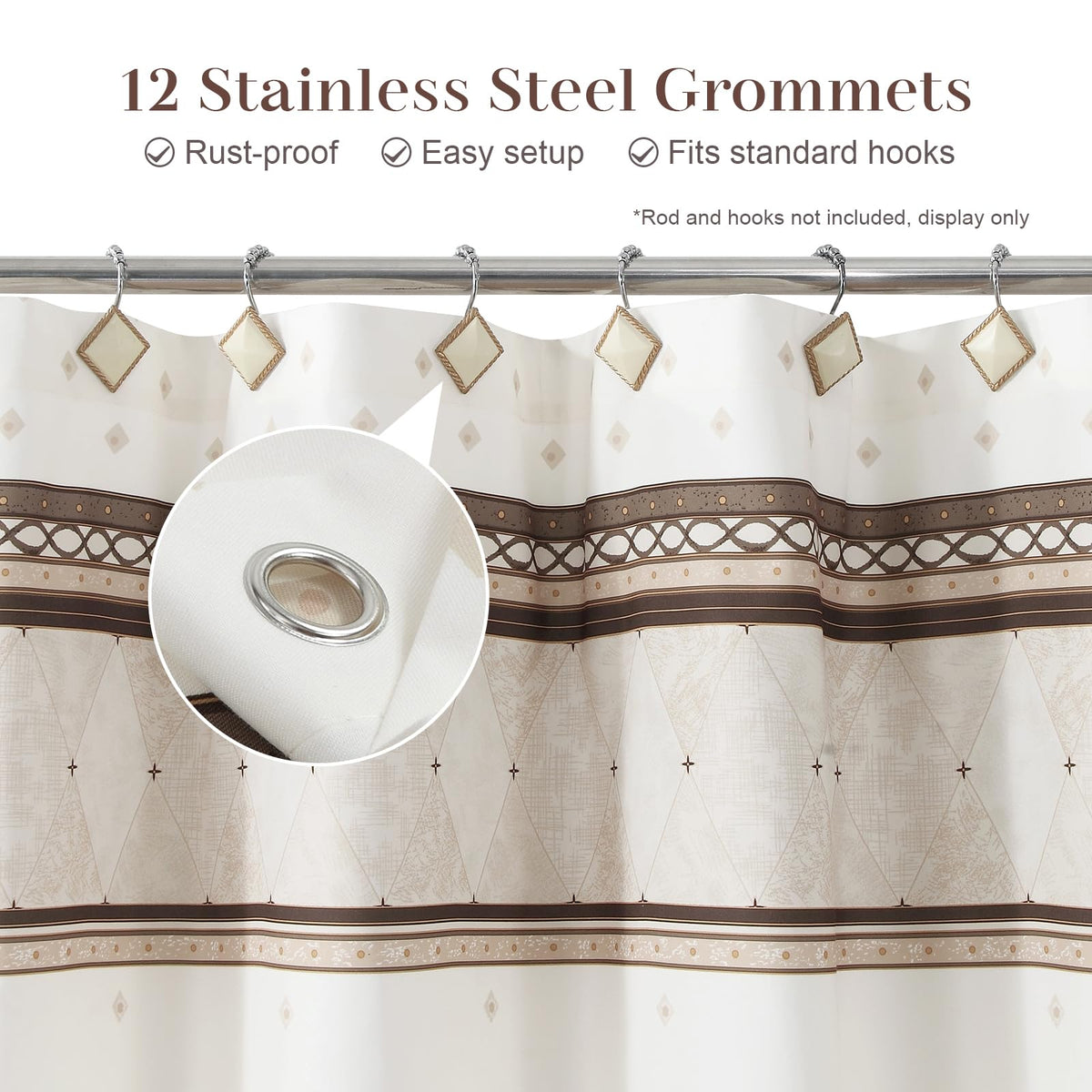 Beige Tan Fabric, Modern Cream Neutral Geometric with Brown Stripe, Waterproof Washable Decorative Marble Farmhouse