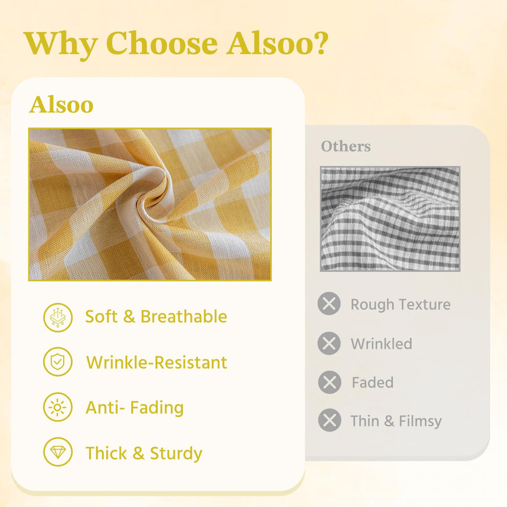 Yellow Gingham Tablecloth Rectangle, Picnic Cotton Linen Fabric Checkered Table Cloth Buffalo Plaid Table Cover with
