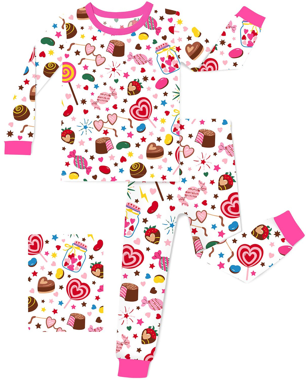 Bamboo Viscose Toddler Girls Kids Pajamas Sweetheart Drops Pjs Long Sleeve Snug fit 2pcs Soft Jammies