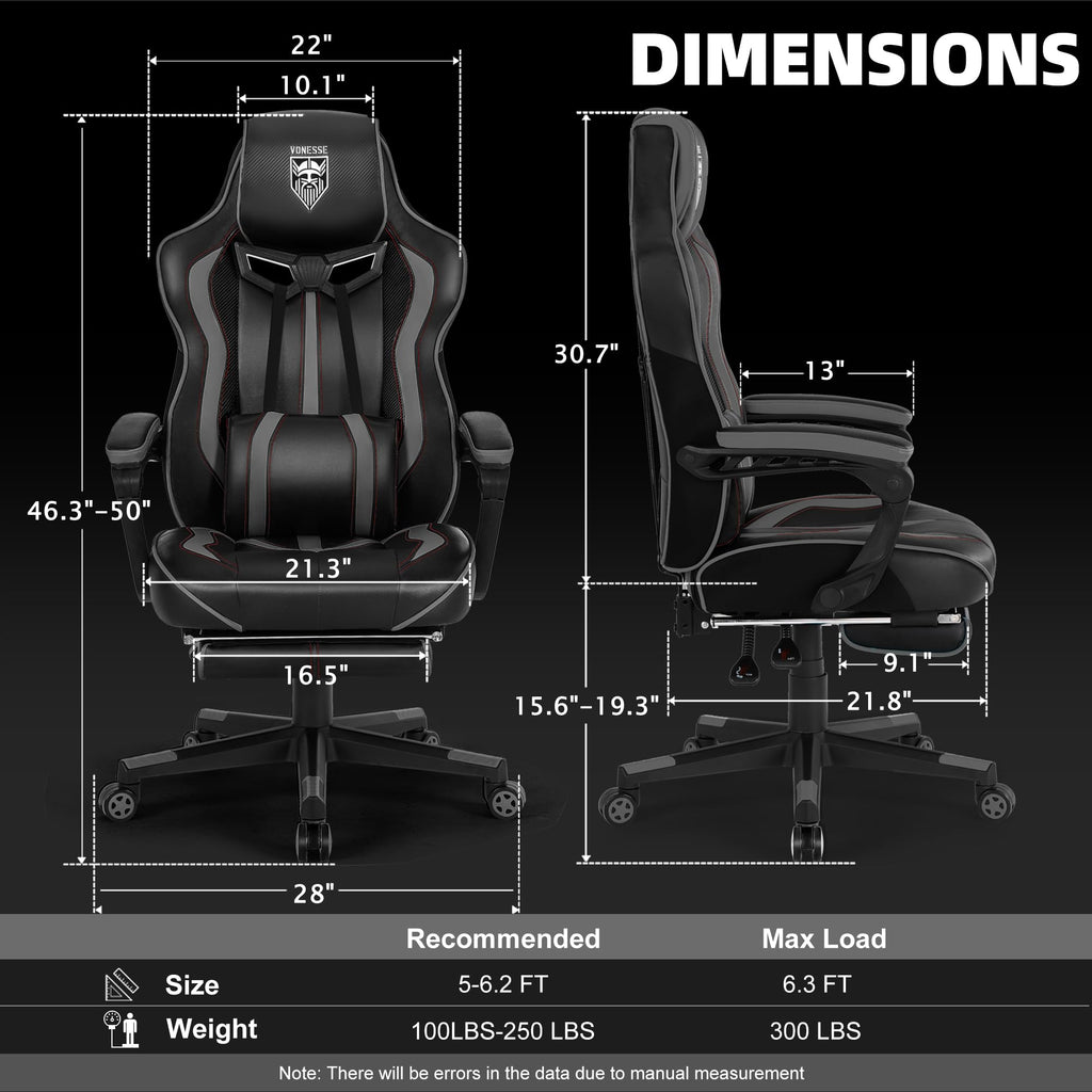 Gaming Chair for Adults, Reclining Gaming Chairs with Footrest and Massage, Computer Gaming Chair for Heavy