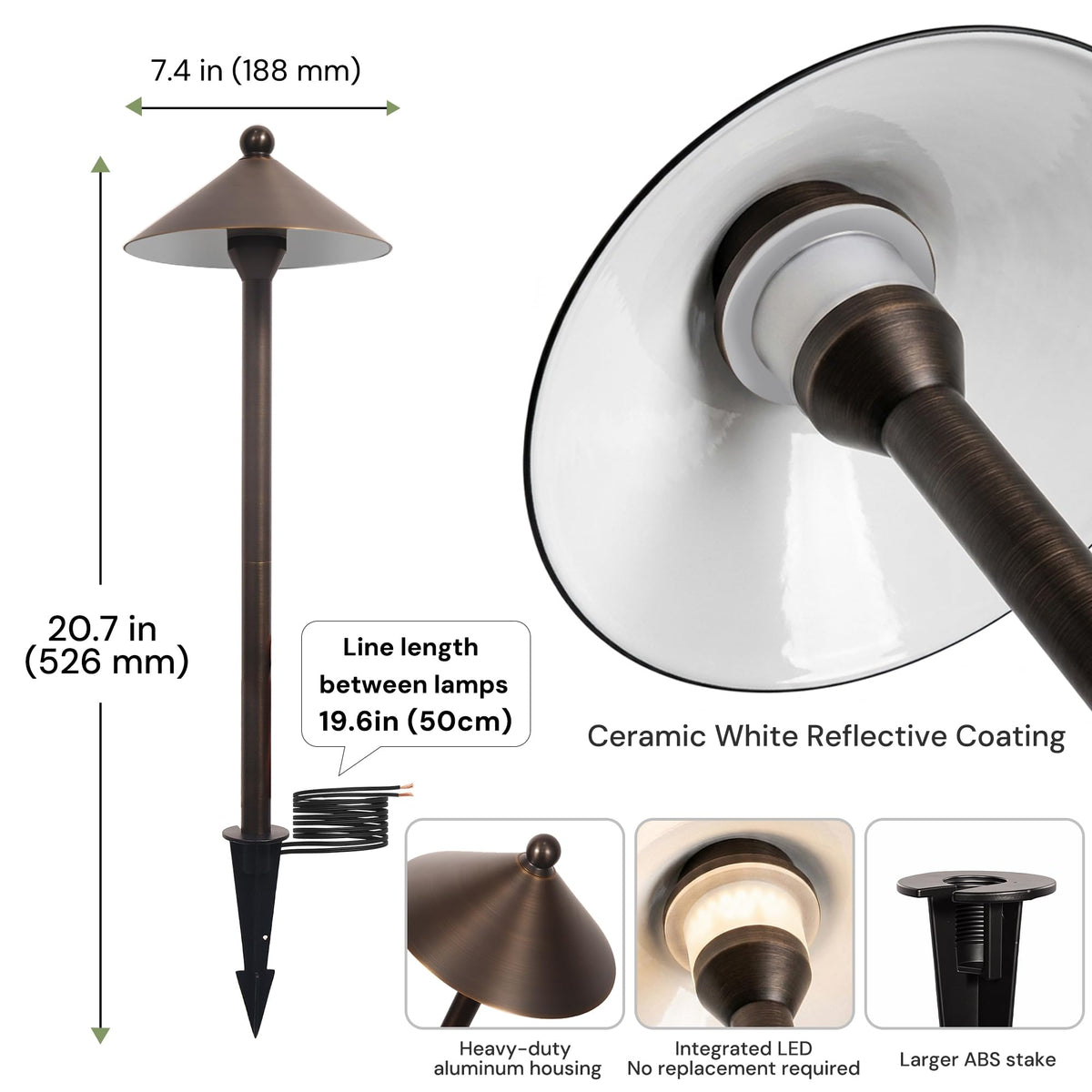Brass Low Voltage Pathway Lights Outdoor Wired, Landscape Path Lights