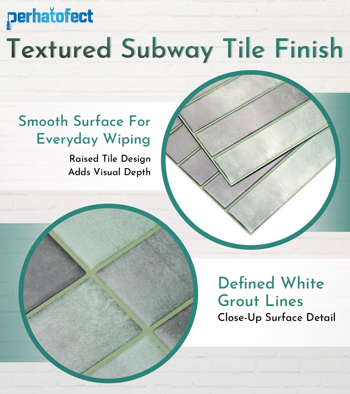 10 Sheets Vintage Green Peel and Stick Subway Wall Tiles, 12 x 12 in
