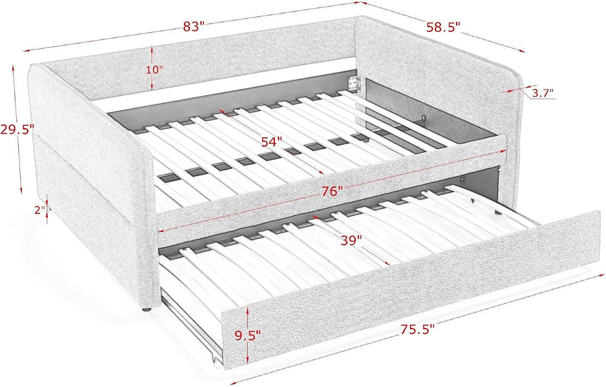 Full Size Upholstery Tufted Daybed with Erectable Trundle, Twin to King Design Modern Extendable Boucle Sofa Bed
