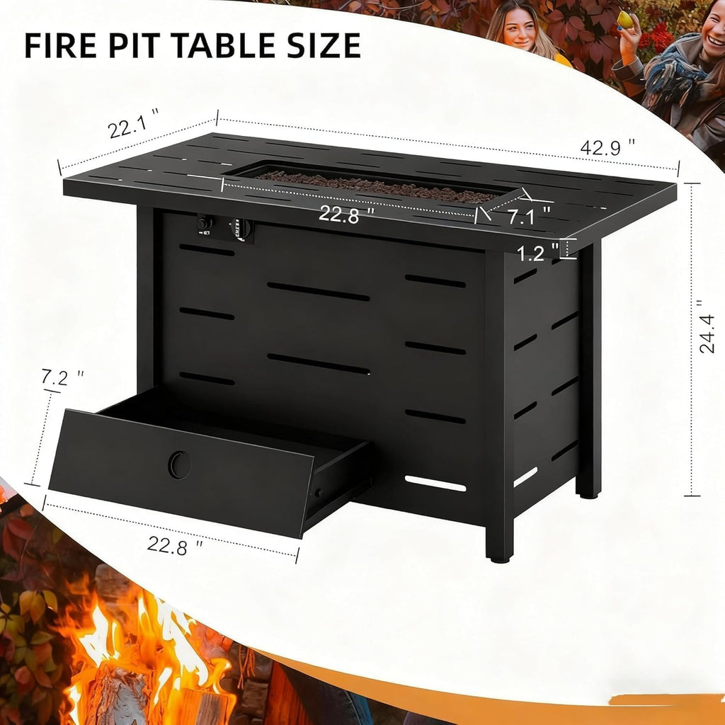 4-Piece PE Wicker Patio Set with 43" Propane Fire Pit Table, Beige