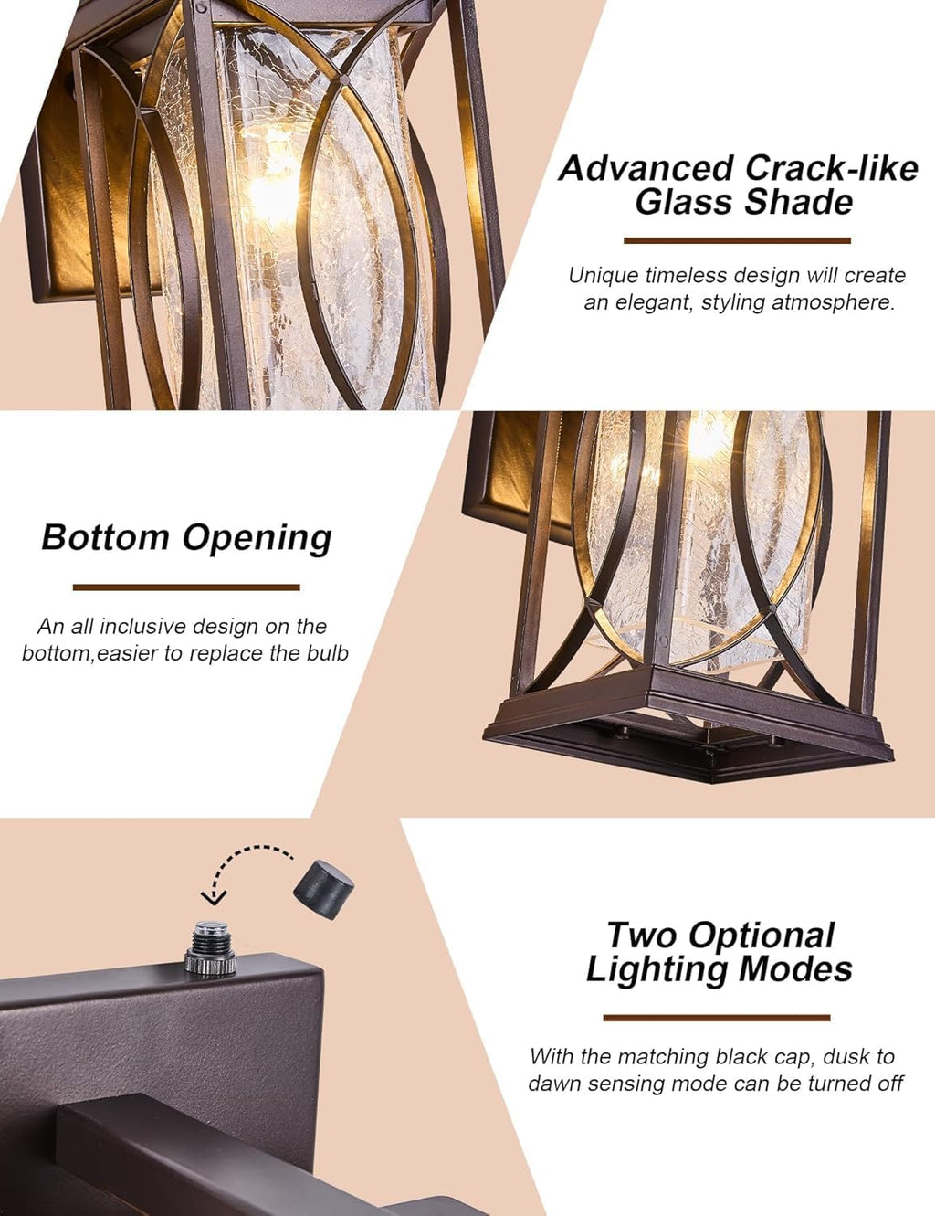 Oil Rubbed Bronze Porch Light Dusk to Dawn Outdoor Wall Lantern Small Modern Exterior Light Fixture Aluminum with Crack-Like Glass IP65 Waterproof Outdoor Sconce Outside Light for House, Front Door