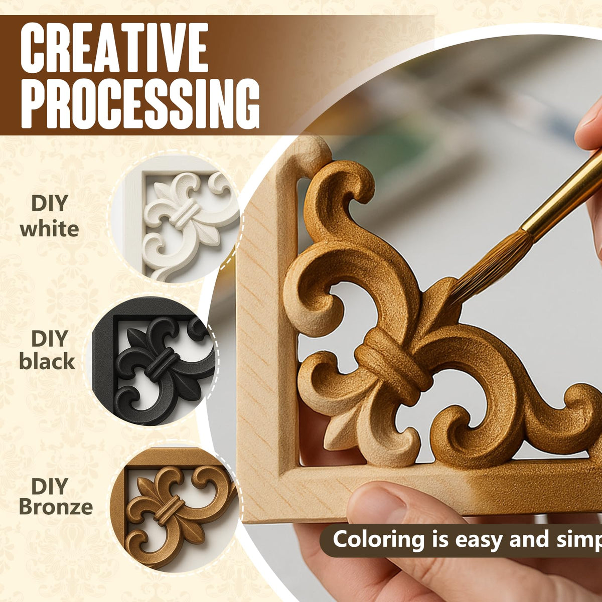 20pcs(4 Pack) Wood Appliques Decorative Carved Onlays, Wooden Carved Appliques DIY Decoration for Furniture, Wood